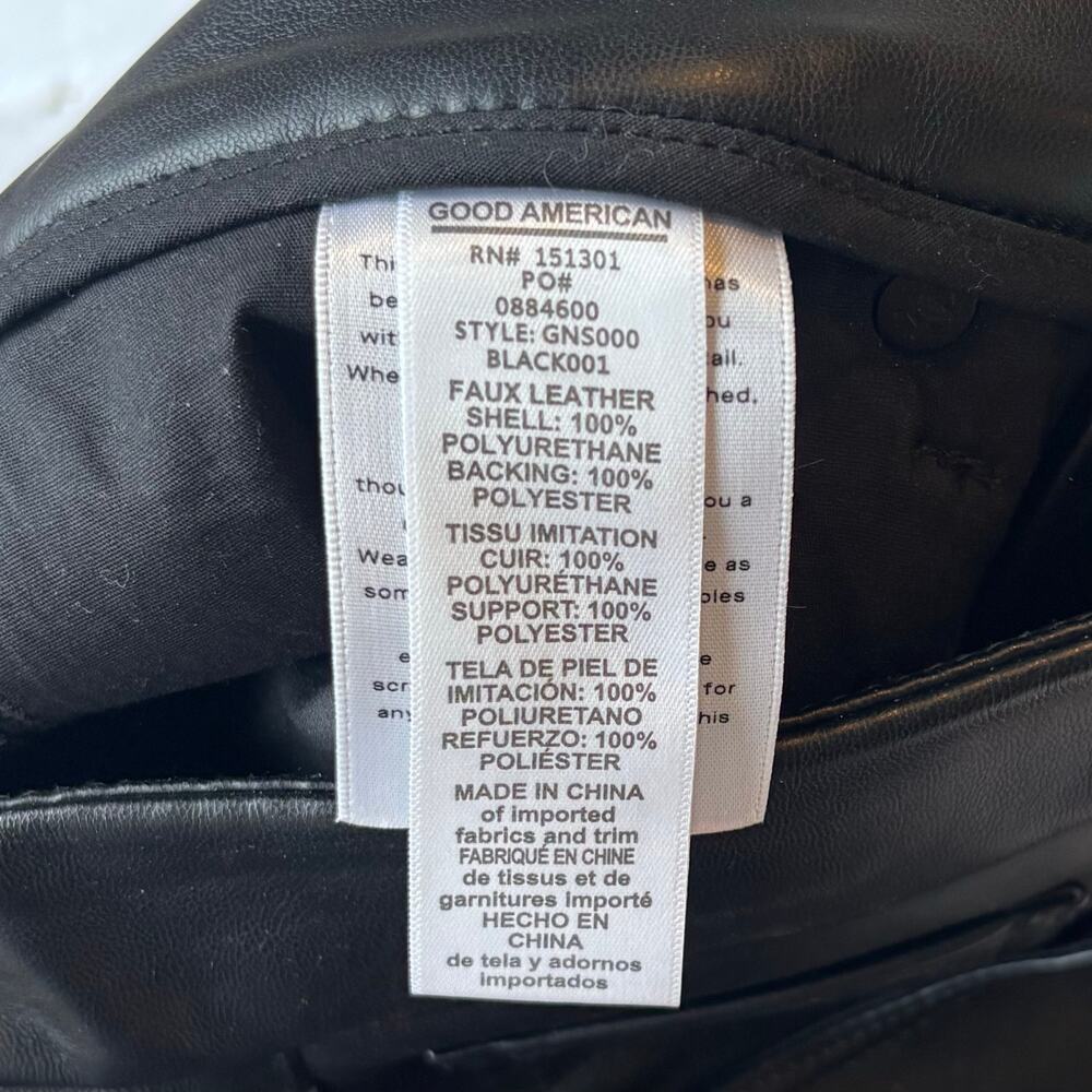 Good American Good Icon Faux Leather Pants Straight Leg Black Womens Size 27 - Picture 9 of 12